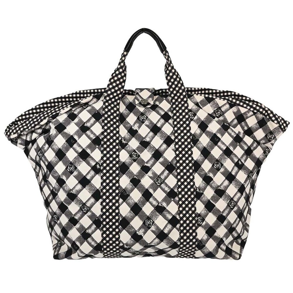 Chanel Weekender Gingham Print Canvas Large